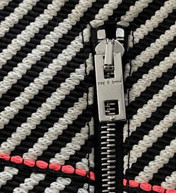 rag & bone Bess Woven Striped High-Low Mini Skirt in Black White and Neon Pink - Picture 5 of 9